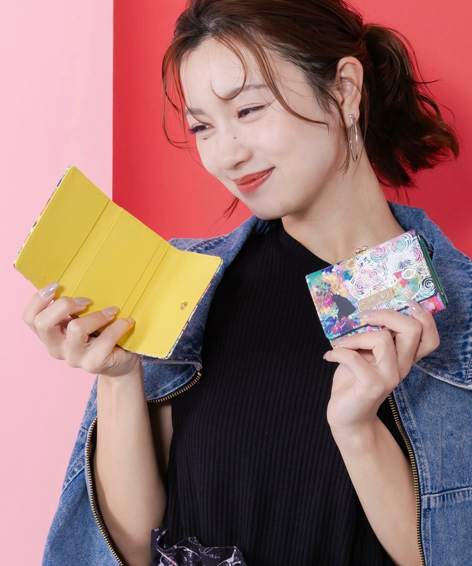 未使用•金縁変色　Fashionable Affordability Today SC80-2：黒ネコ×スカラーちゃん 花柄口金財布の通販-ScoLar