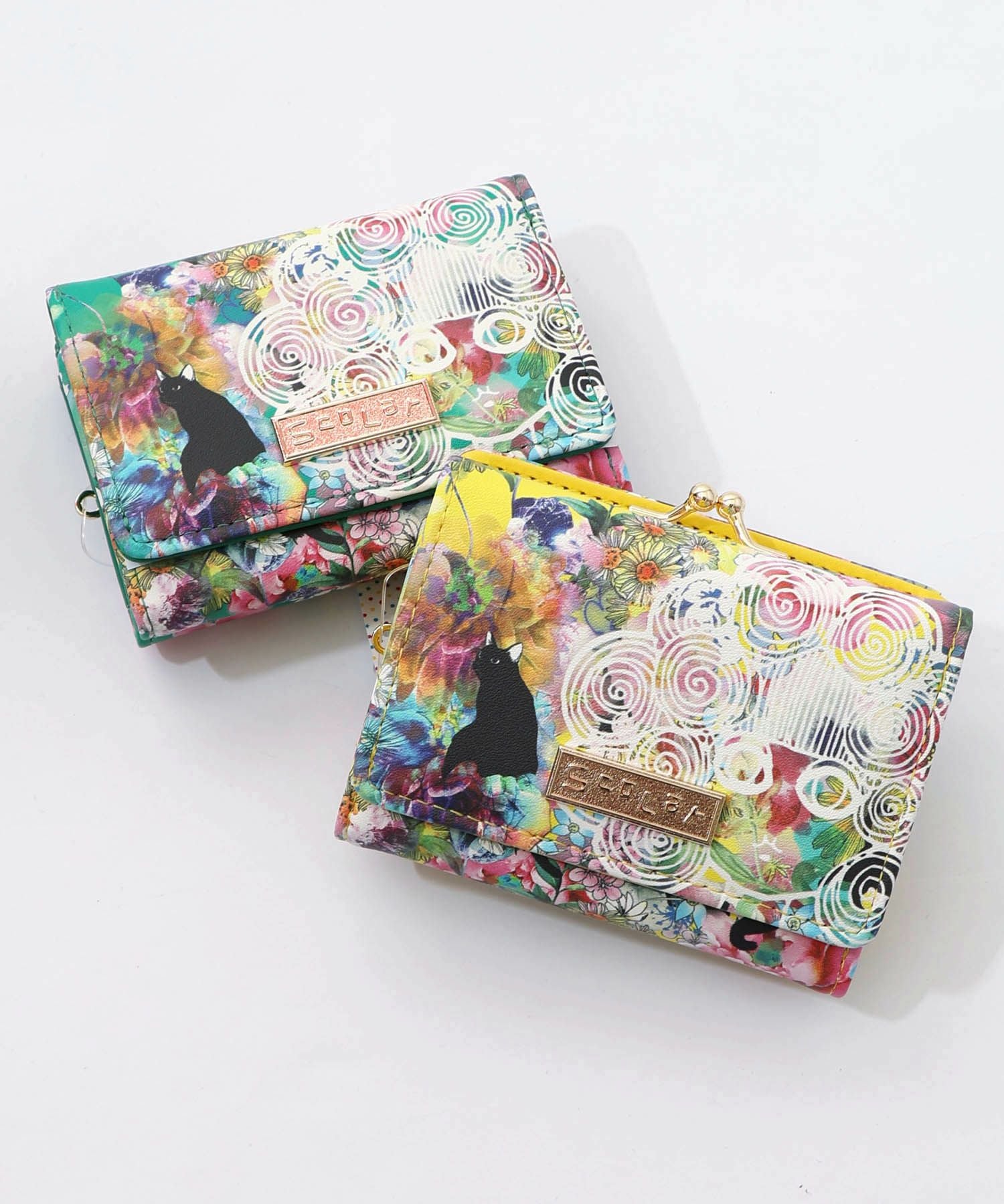 SC80-2：黒ネコ×スカラーちゃん 花柄口金財布の通販-ScoLar