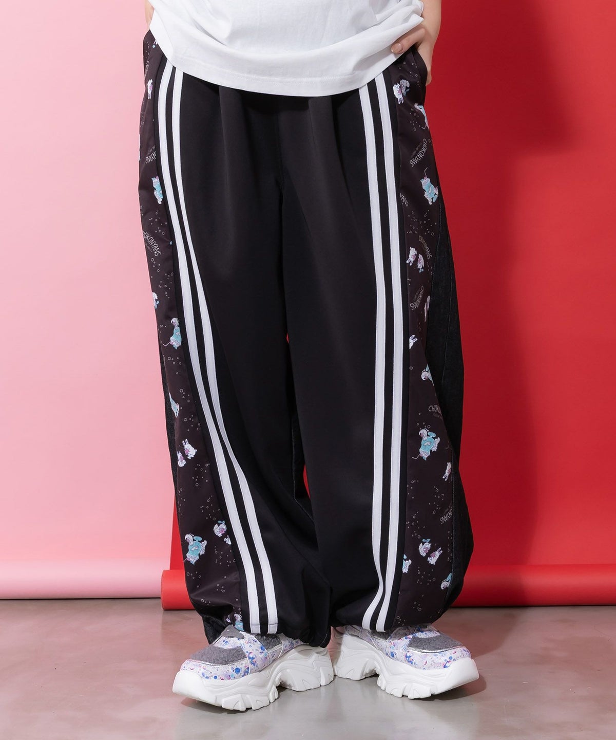 ちょこにゃんず ジャージ×デニム切替パンツ-3