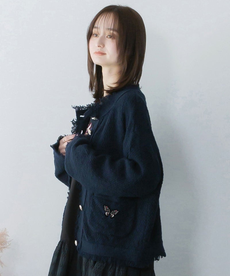 蝶刺繍×蝶ボタン付きニットカーディガン-4