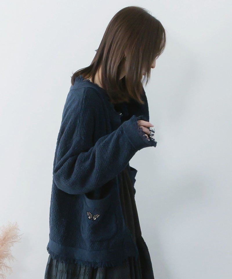 蝶刺繍×蝶ボタン付きニットカーディガン-6
