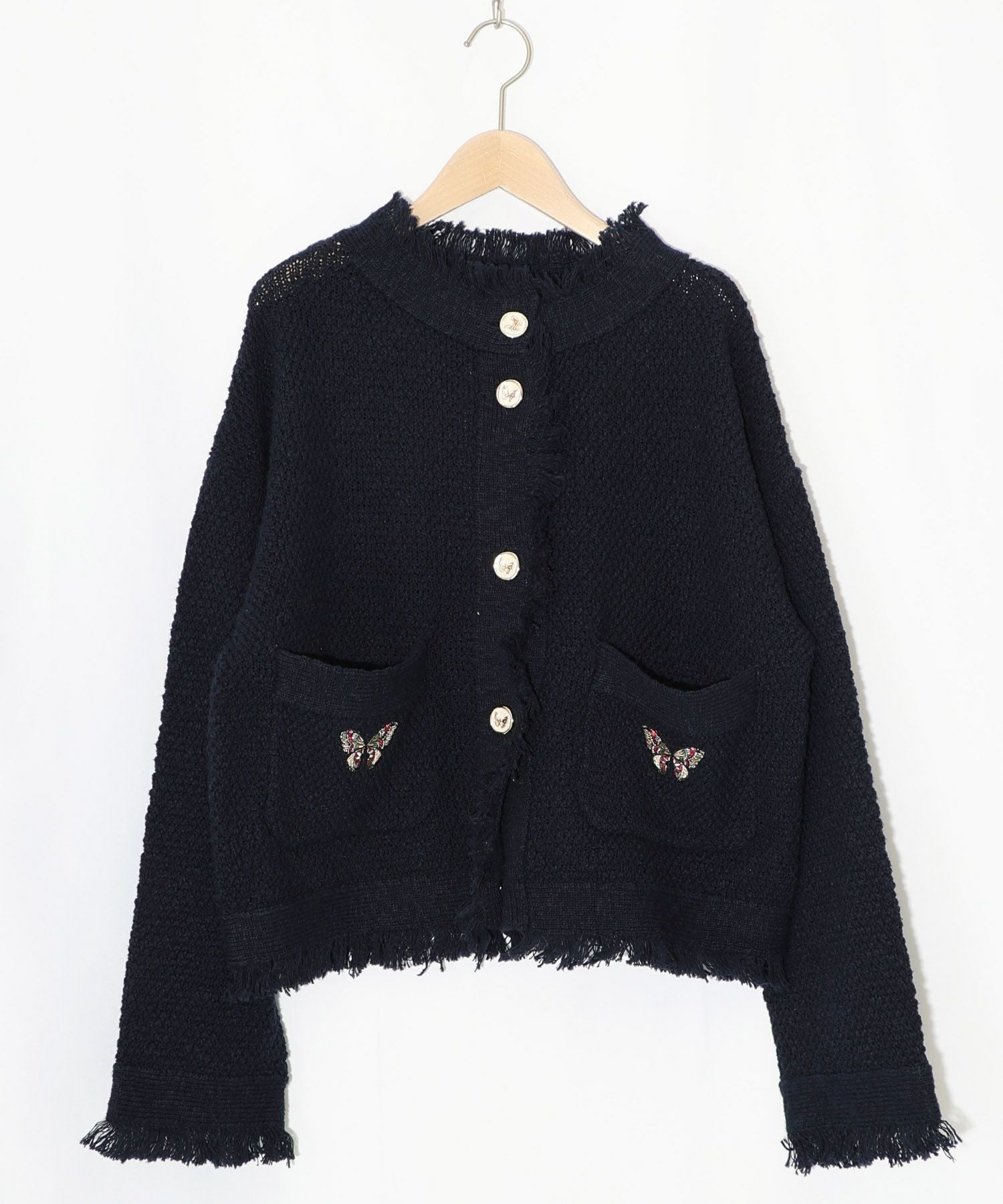 561219：蝶刺繍×蝶ボタン付きニットカーディガンの通販-ScoLar