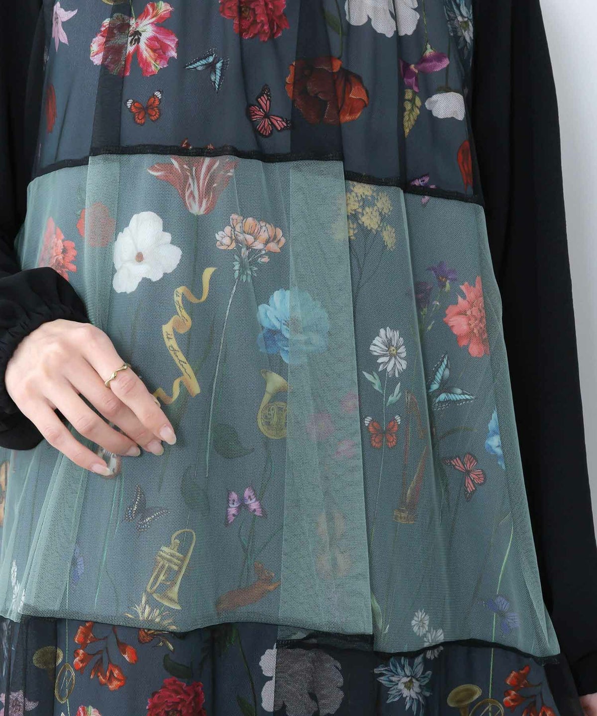 クラシカル花柄チュール重ねワンピース-8