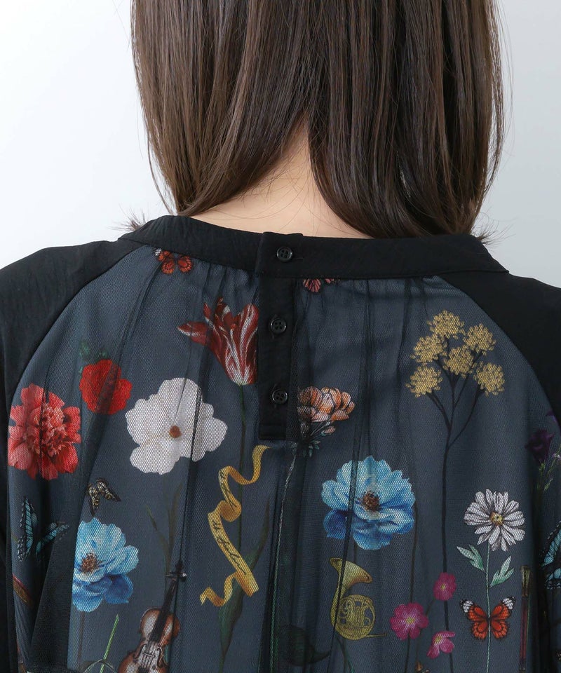 クラシカル花柄チュール重ねワンピース-10