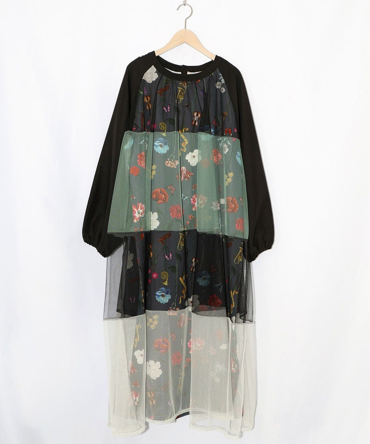 クラシカル花柄チュール重ねワンピース-12
