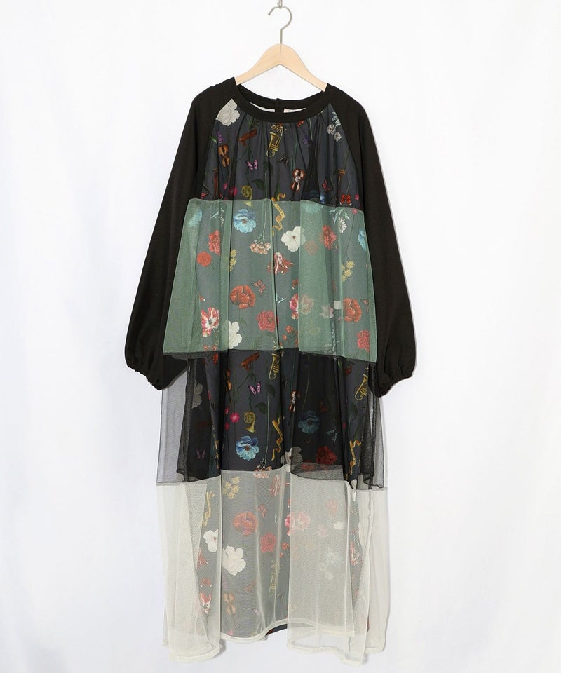 クラシカル花柄チュール重ねワンピース-12