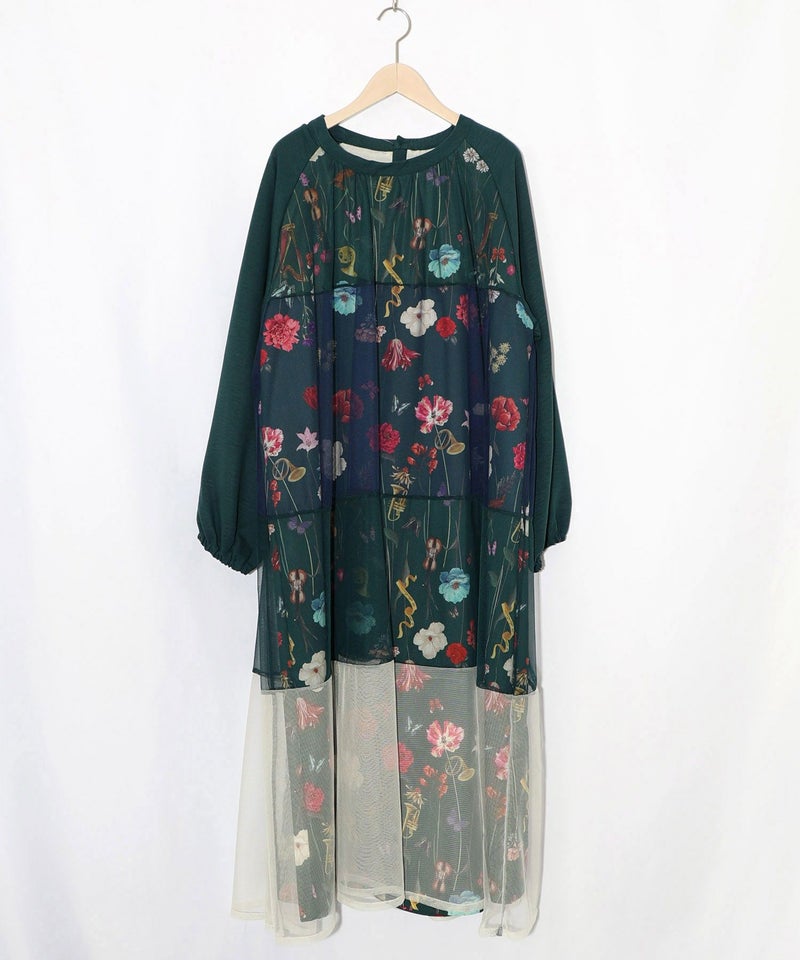 クラシカル花柄チュール重ねワンピース-15