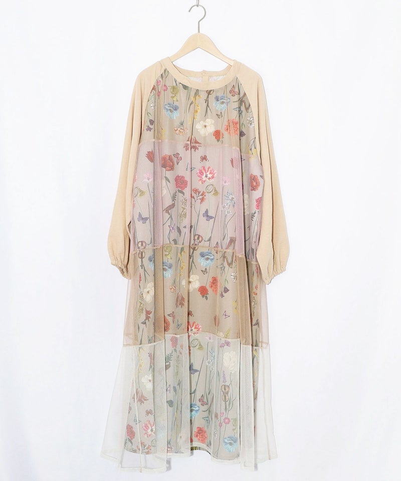 クラシカル花柄チュール重ねワンピース-18