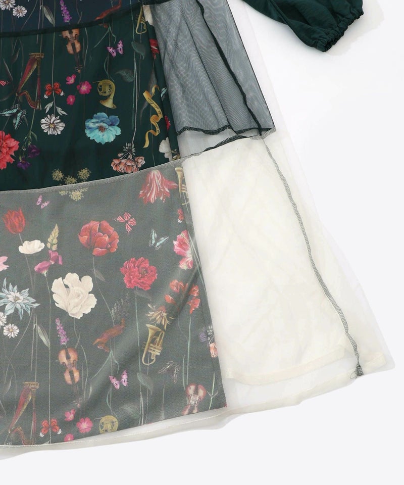 クラシカル花柄チュール重ねワンピース-23