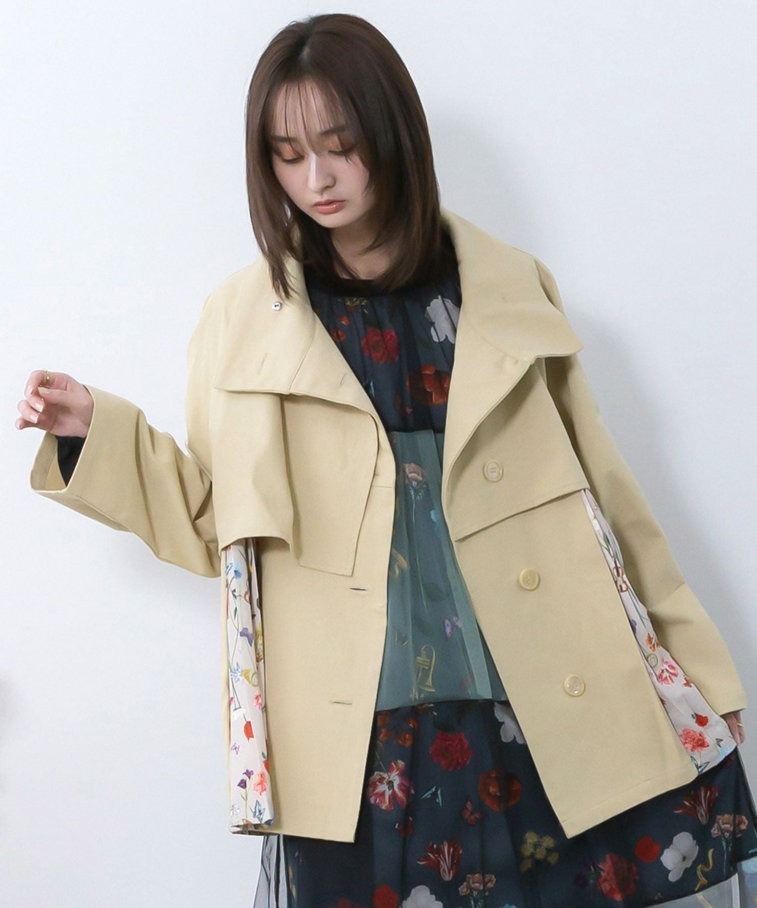 561214：クラシカル柄プリーツ×ツイルトレンチ風コートの通販-ScoLar