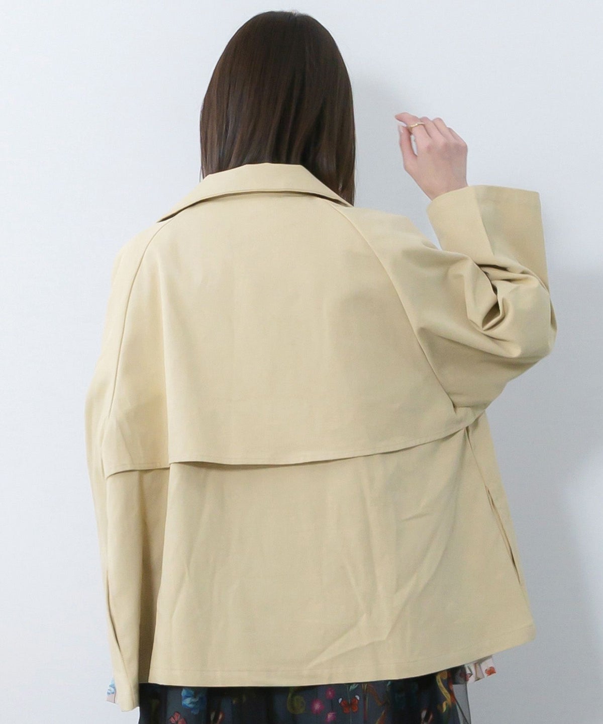 クラシカル柄プリーツ×ツイルトレンチ風コート-5