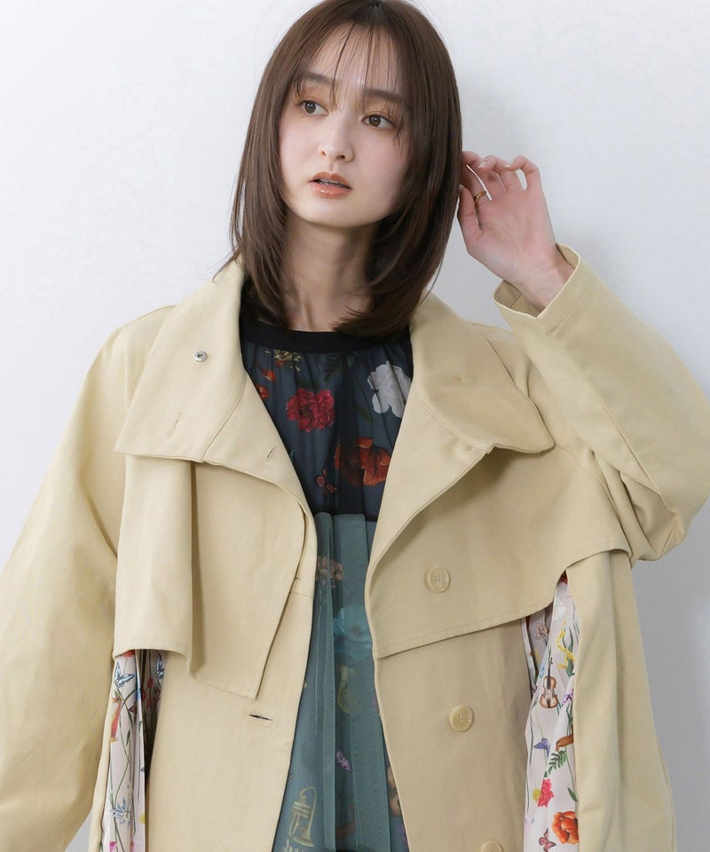 クラシカル柄プリーツ×ツイルトレンチ風コート-7