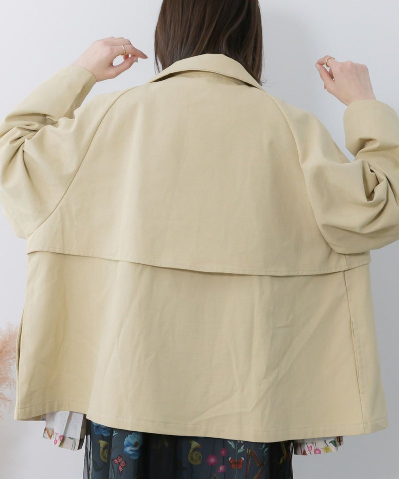 クラシカル柄プリーツ×ツイルトレンチ風コート-10