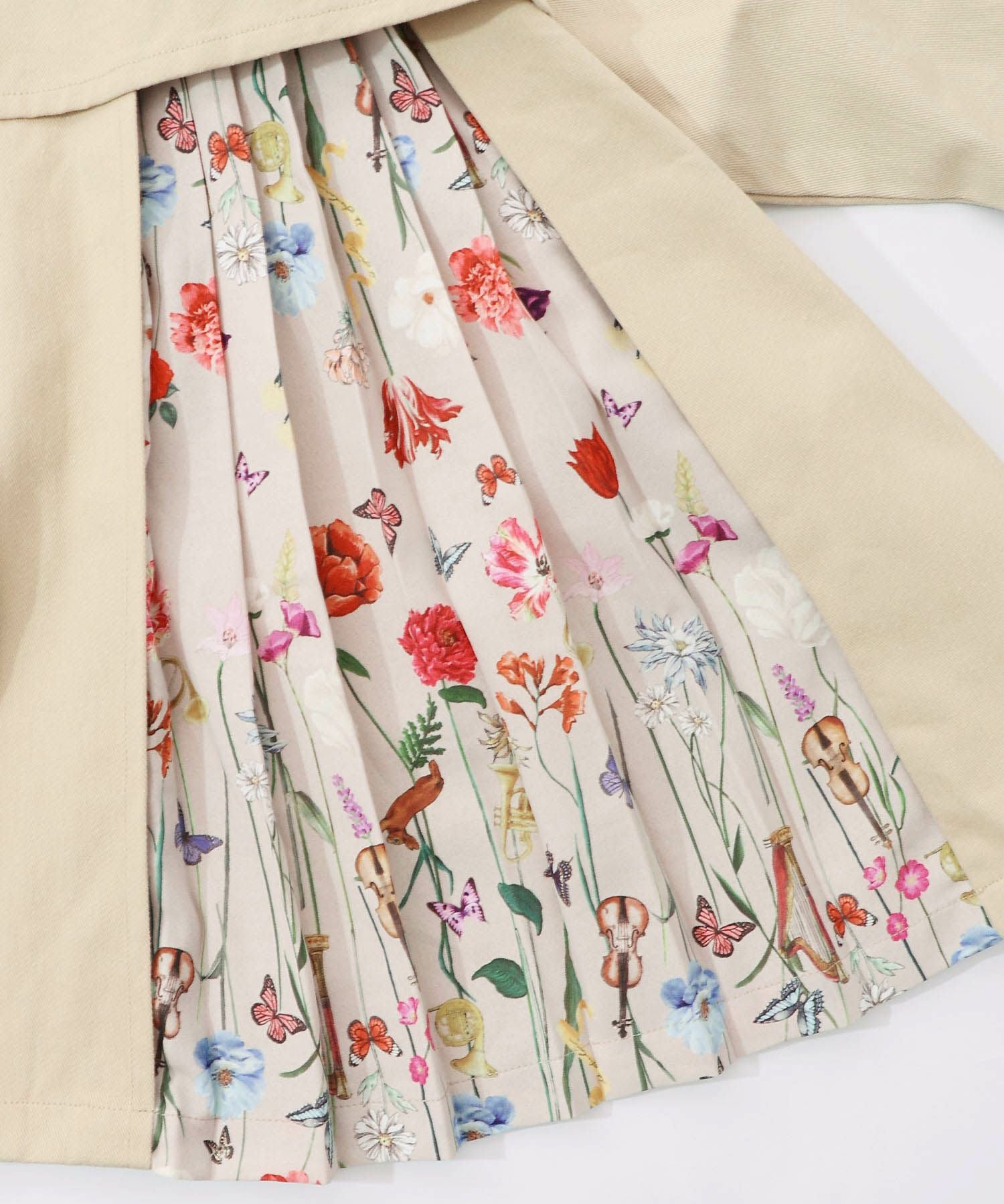 561214：クラシカル柄プリーツ×ツイルトレンチ風コートの通販-ScoLar