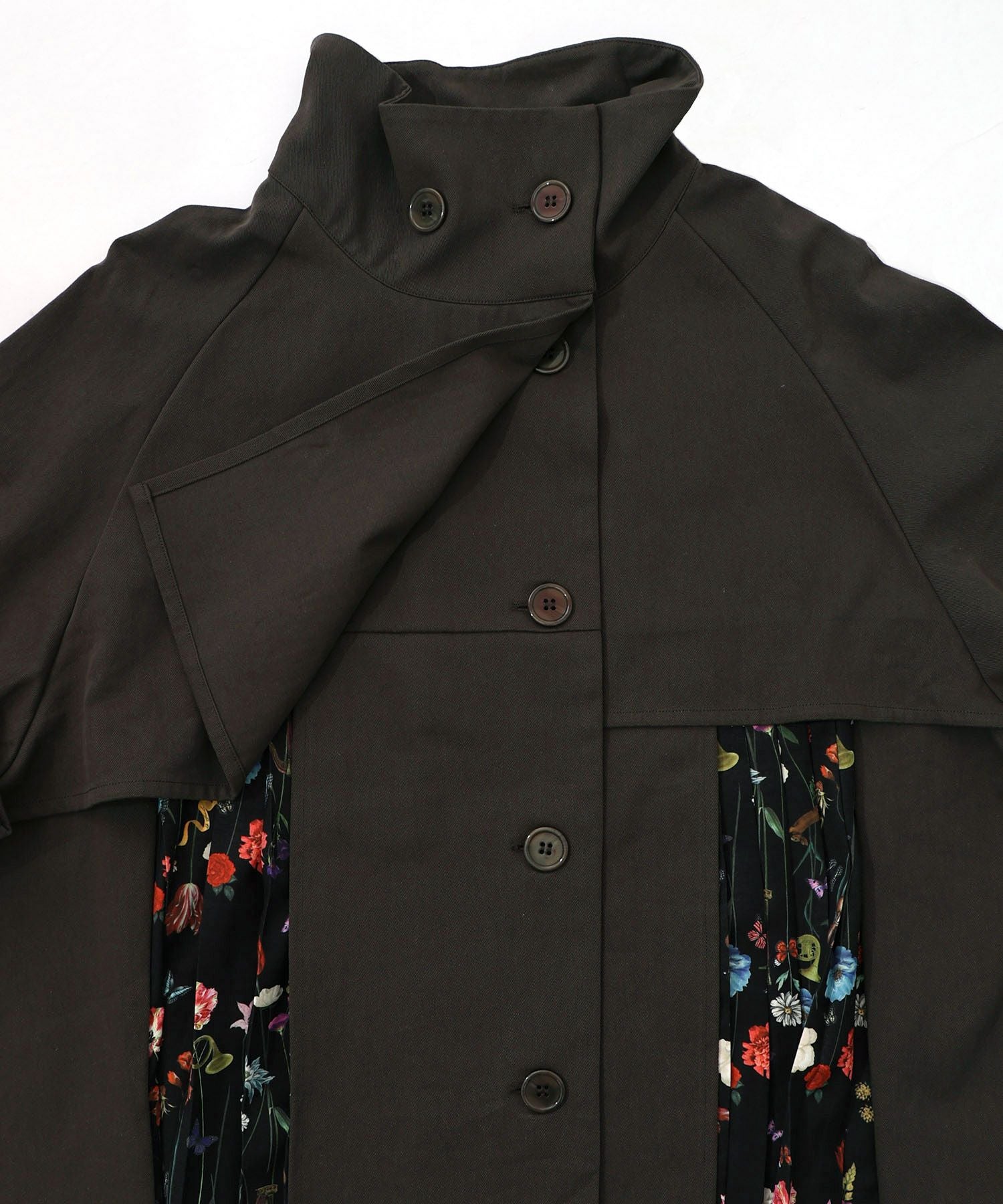 561214：クラシカル柄プリーツ×ツイルトレンチ風コートの通販-ScoLar