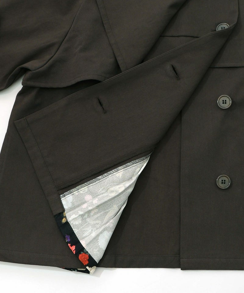 クラシカル柄プリーツ×ツイルトレンチ風コート-21