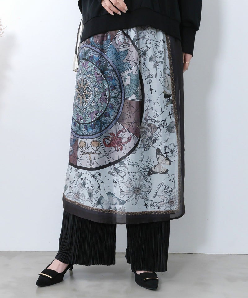 星座ステンドグラス柄シアー×ボドレー素材パンツ-1