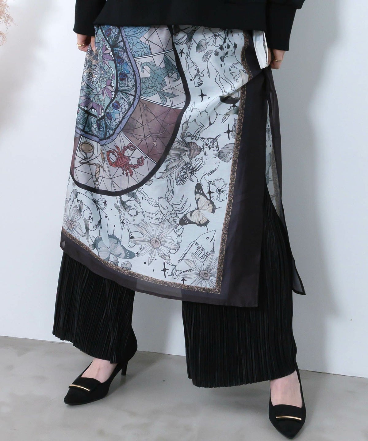 星座ステンドグラス柄シアー×ボドレー素材パンツ-7