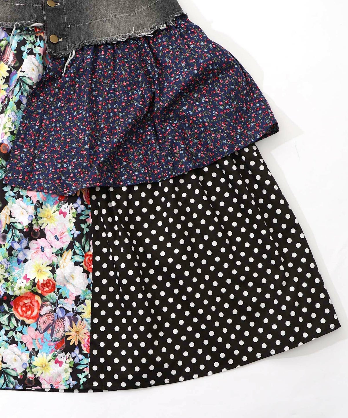 デニム×パッチワーク風 異素材切替2wayスカート-21