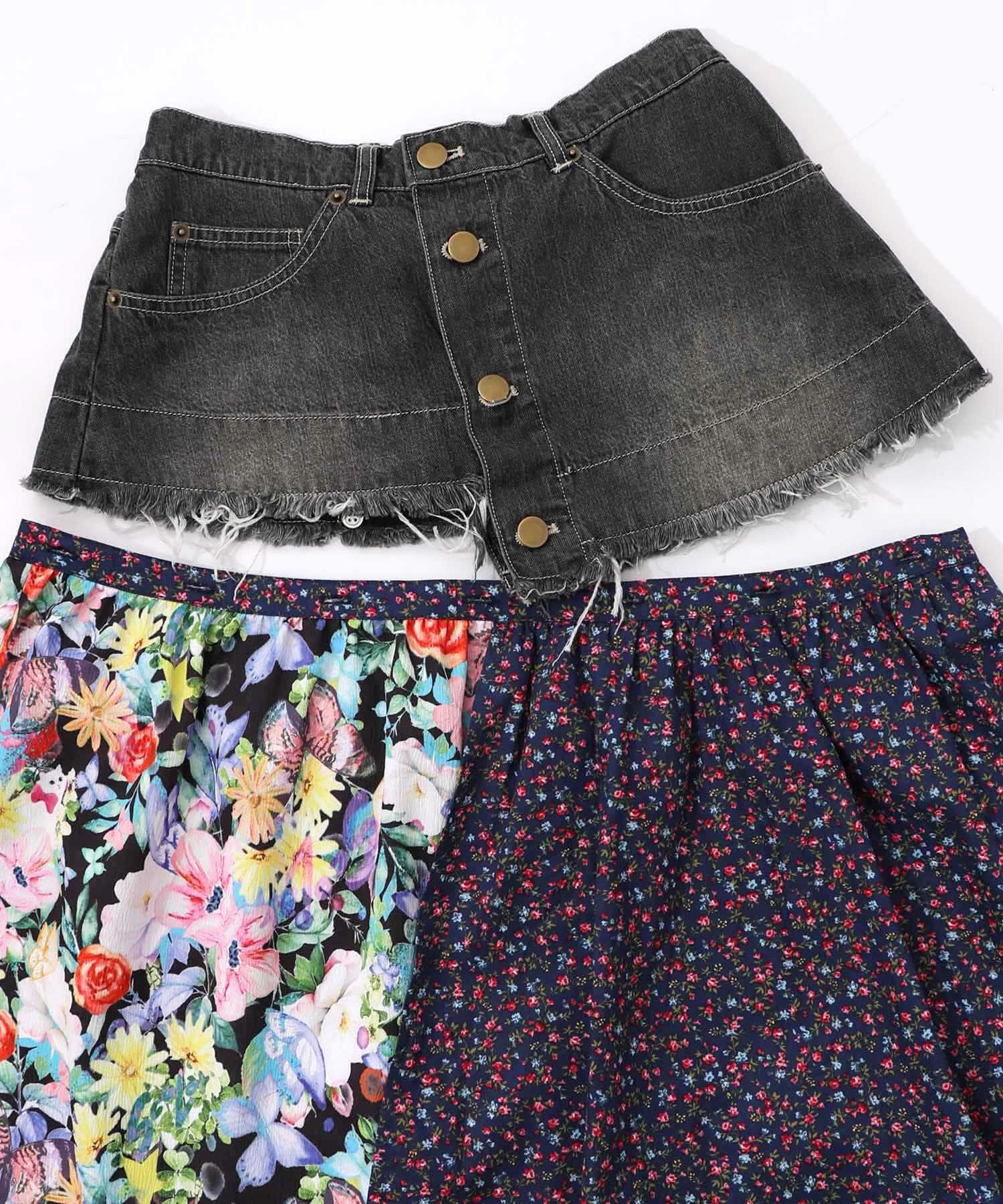 161632：デニム×パッチワーク風 異素材切替2wayスカートの通販-ScoLar