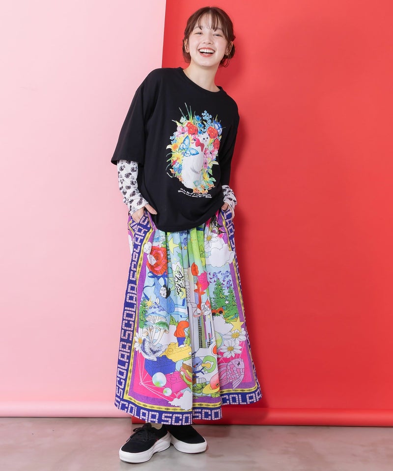 レトロスカーフ柄ワッシャー加工スカート-2