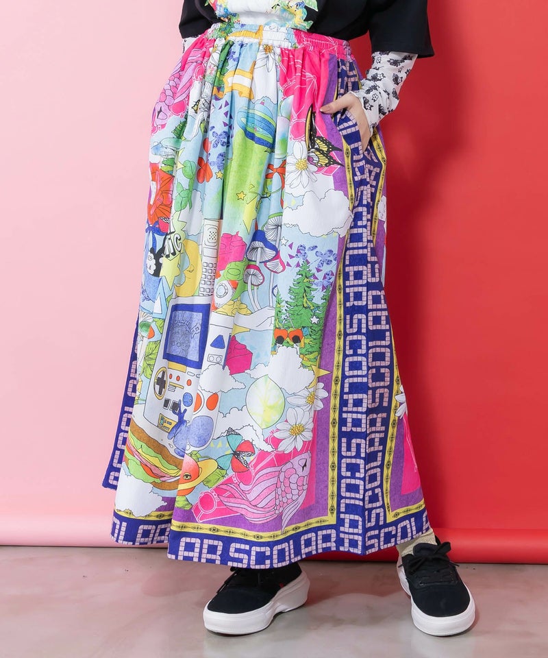 レトロスカーフ柄ワッシャー加工スカート-3