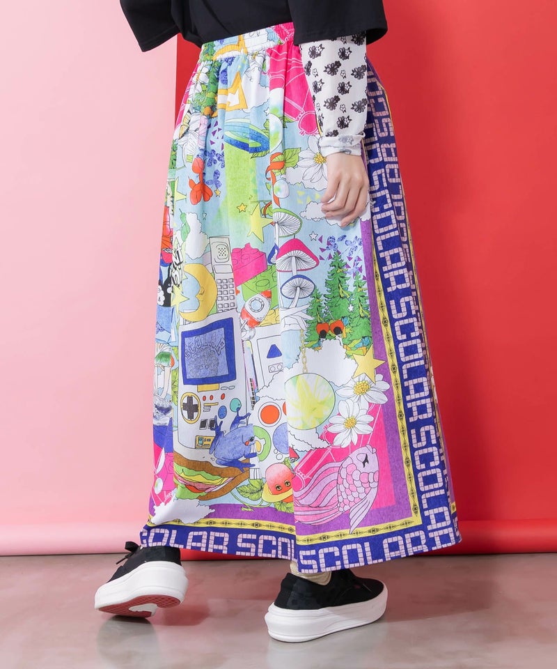 レトロスカーフ柄ワッシャー加工スカート-5