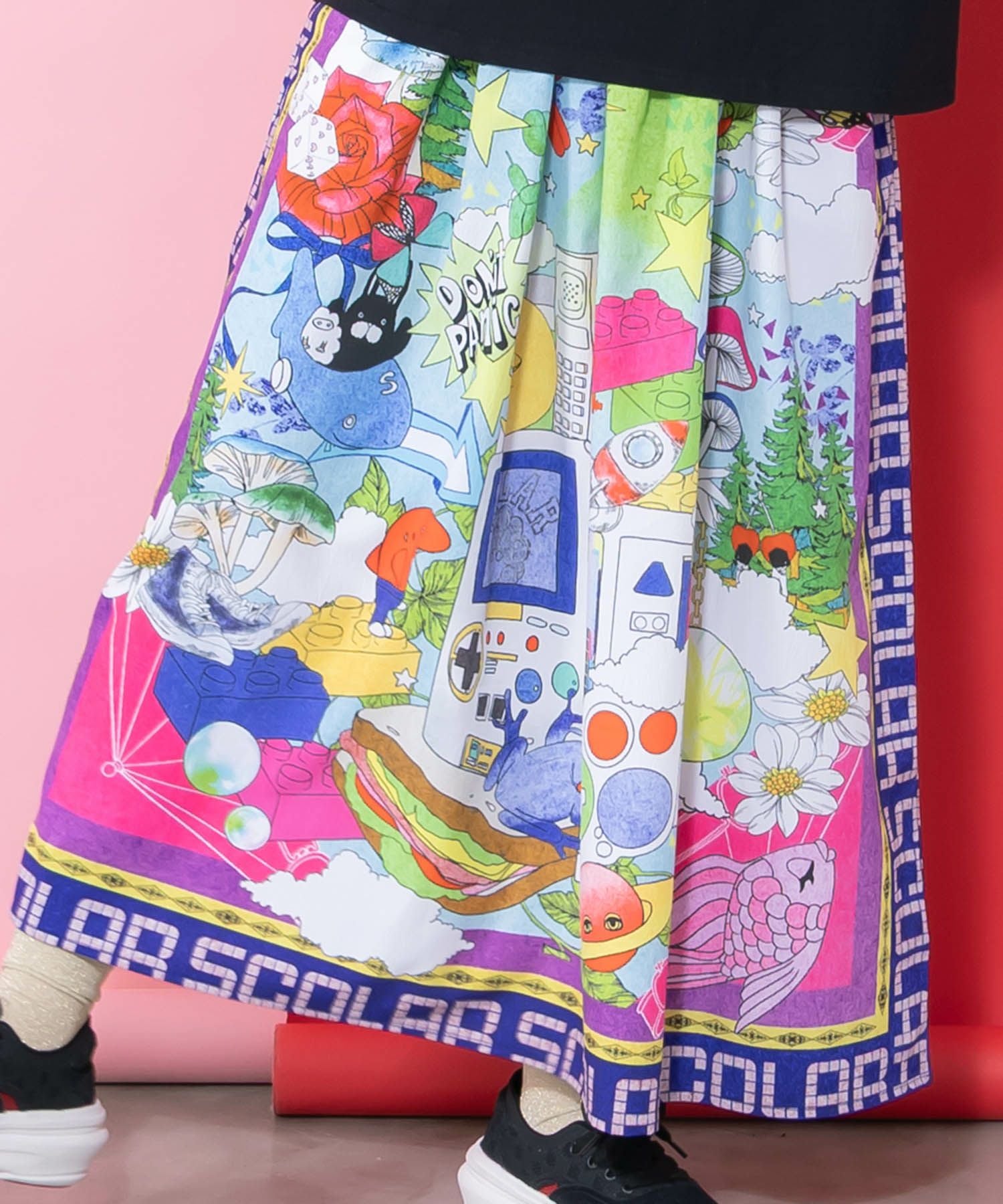 161627：レトロスカーフ柄ワッシャー加工スカートの通販-ScoLar