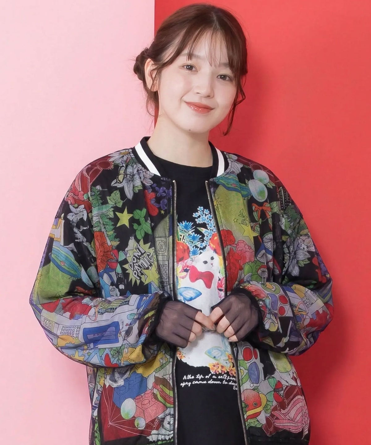 レトロスカーフ柄チュール重ねブルゾン-1