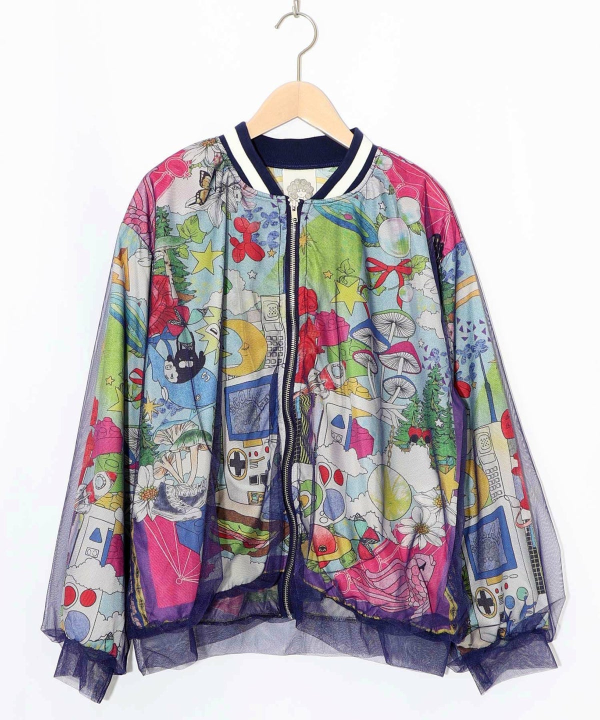 レトロスカーフ柄チュール重ねブルゾン-10