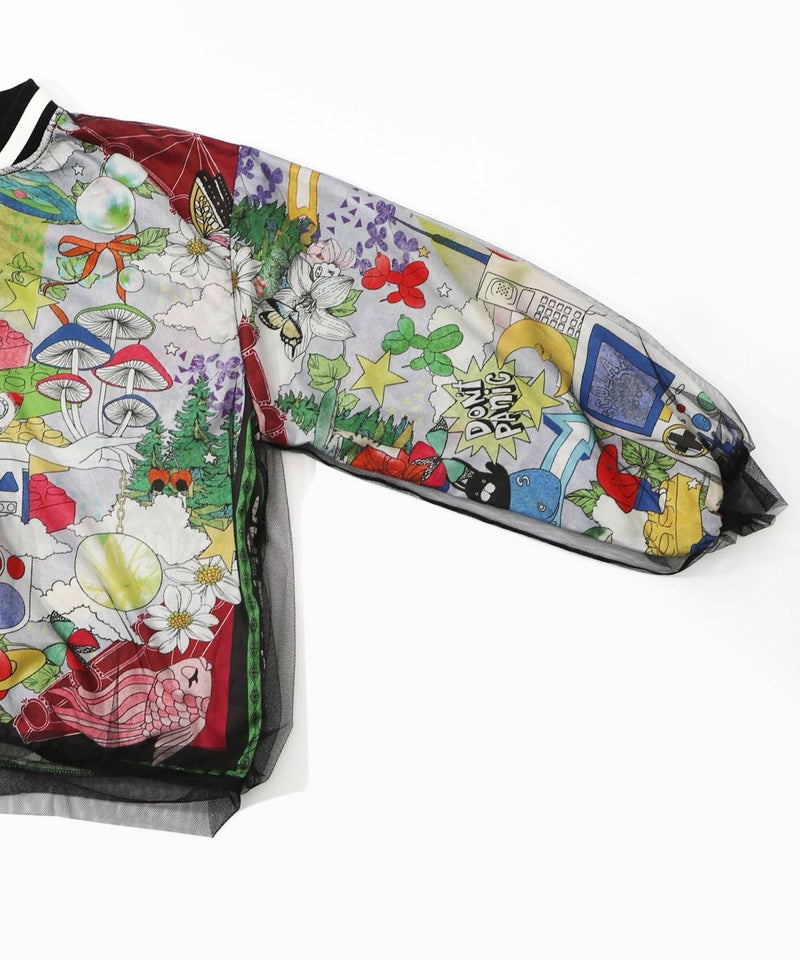 レトロスカーフ柄チュール重ねブルゾン-13