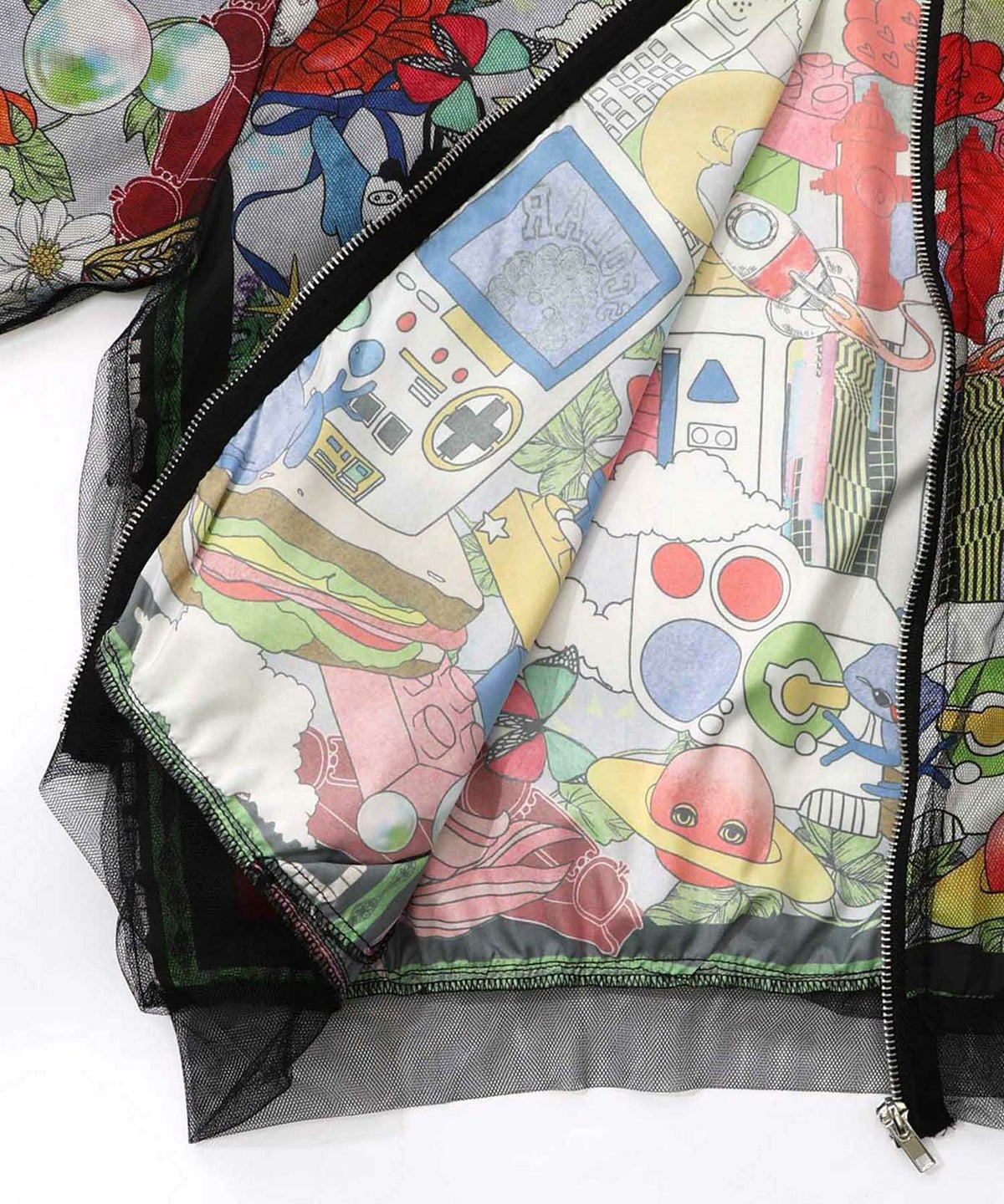 レトロスカーフ柄チュール重ねブルゾン-16