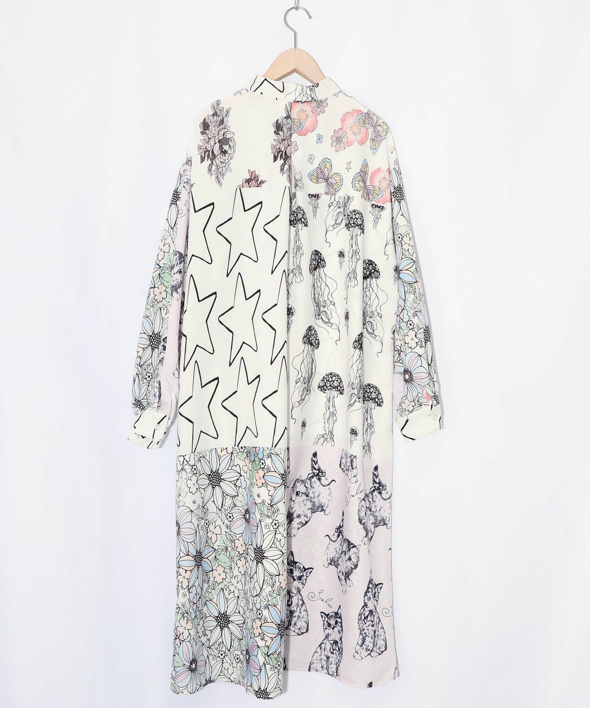 パッチワーク風総柄シャツワンピース-11