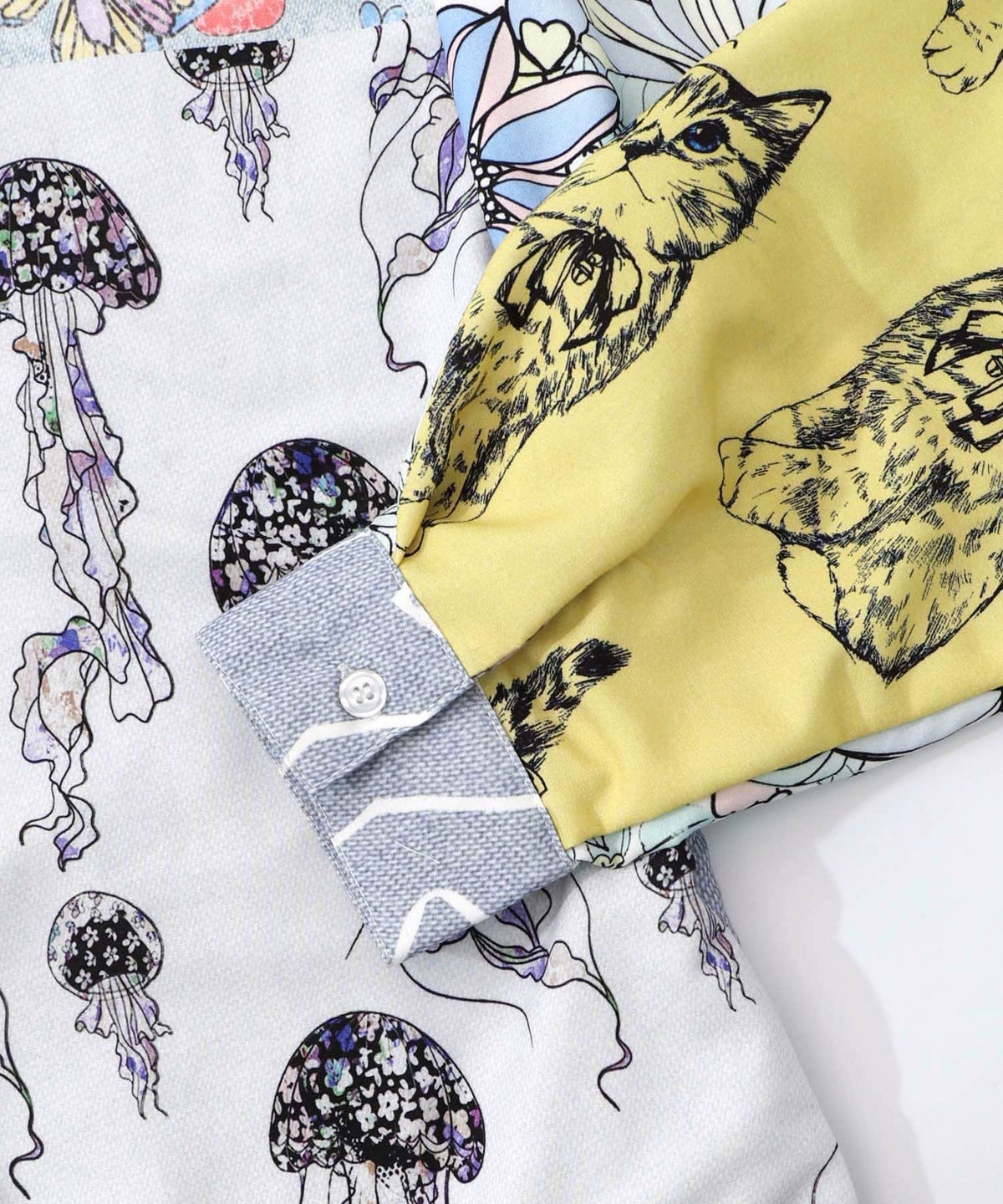 パッチワーク風総柄シャツワンピース-19