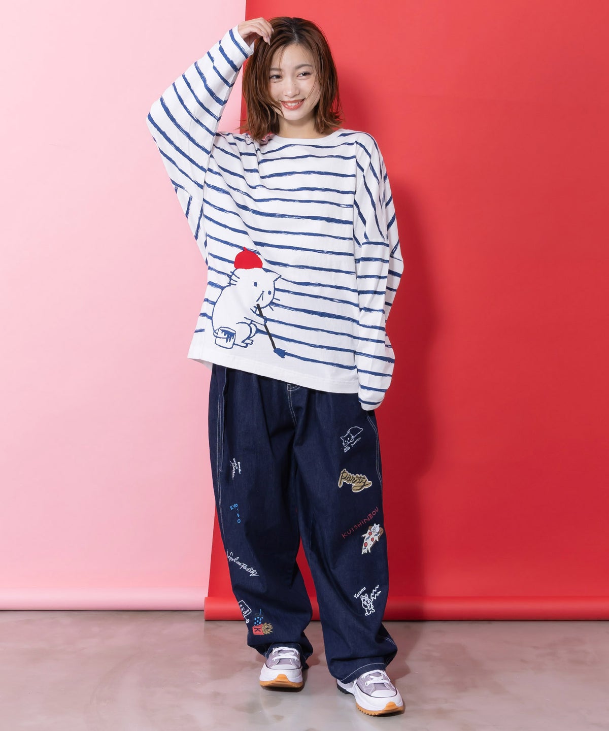 画家ネコボーダーTシャツ-2