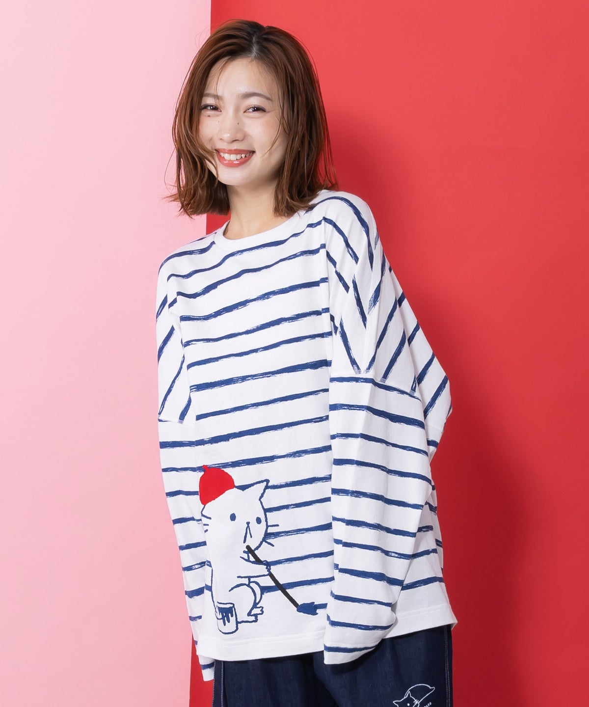 画家ネコボーダーTシャツ-3