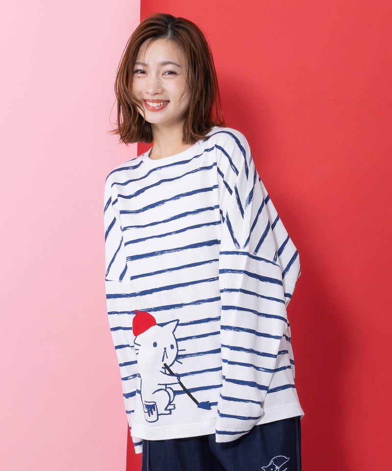画家ネコボーダーTシャツ-3