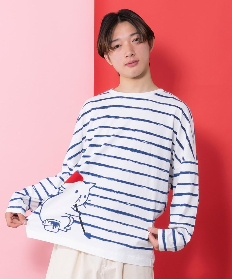 画家ネコボーダーTシャツ-9