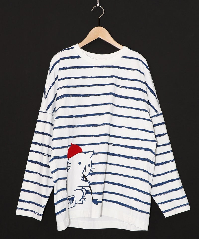 画家ネコボーダーTシャツ-14