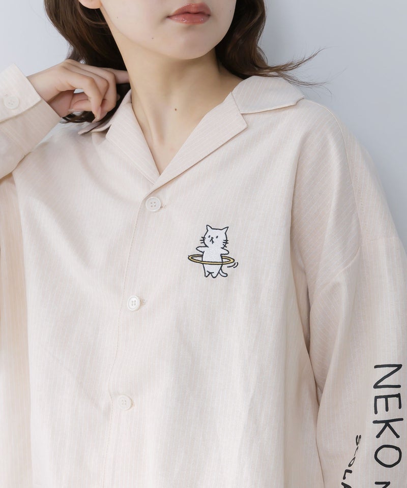 ネコの洗脳×ストライプ柄シャツ-7