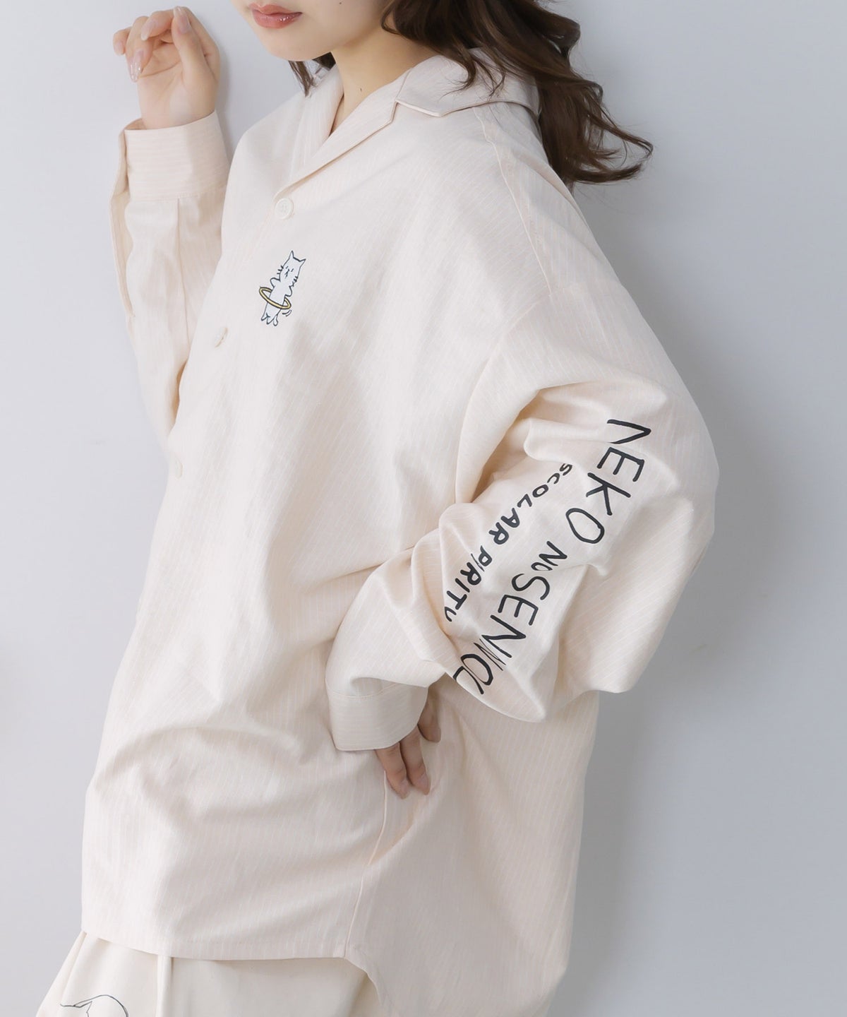 ネコの洗脳×ストライプ柄シャツ-8