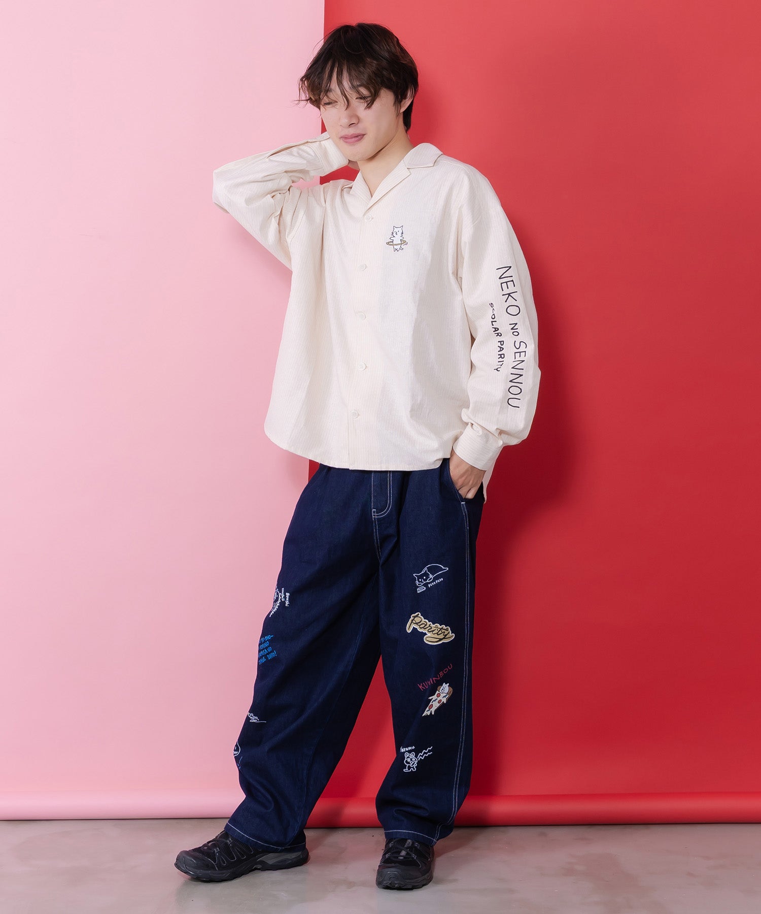 361111：ネコの洗脳×ストライプ柄シャツの通販-ScoLar