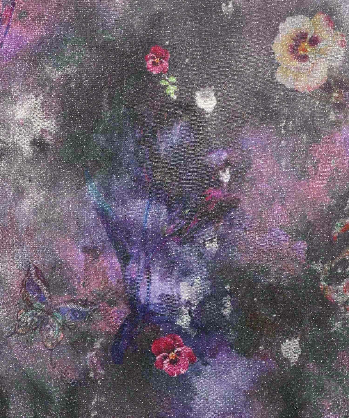 花蝶アート柄 ラメチュールロングスリーブTシャツ-7