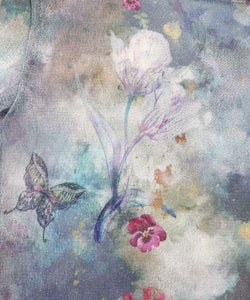 花蝶アート柄 ラメチュールロングスリーブTシャツ-9