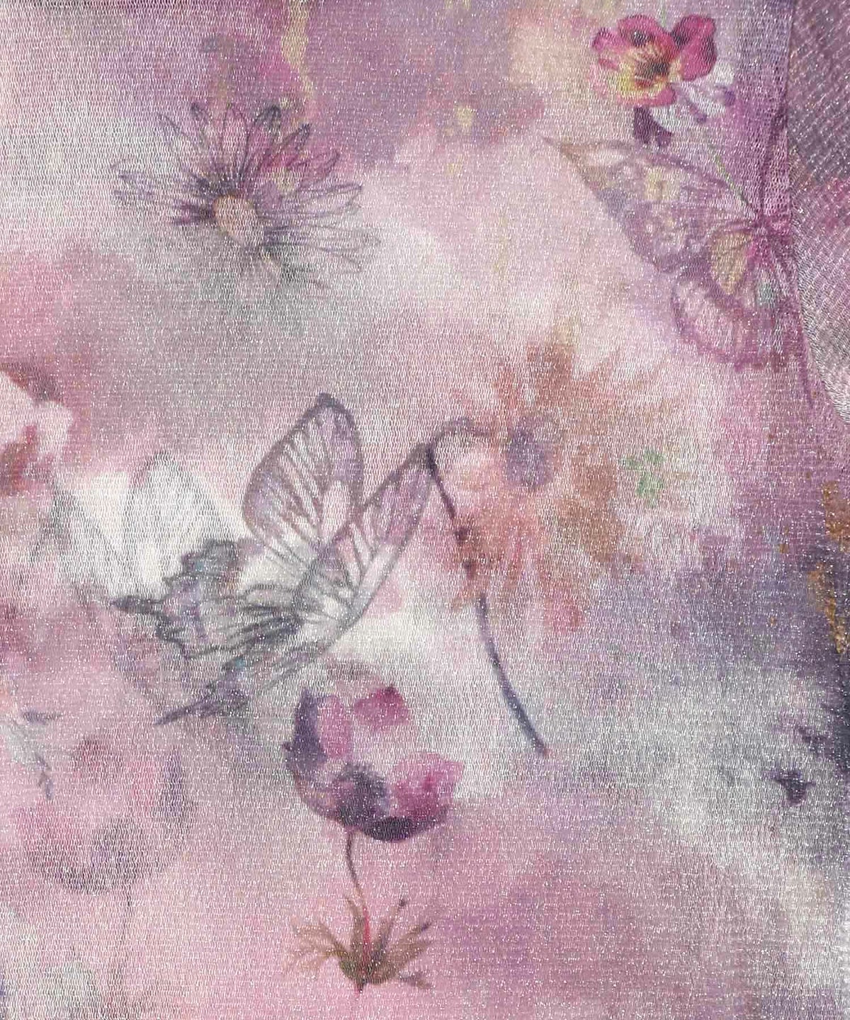 花蝶アート柄 ラメチュールロングスリーブTシャツ-11