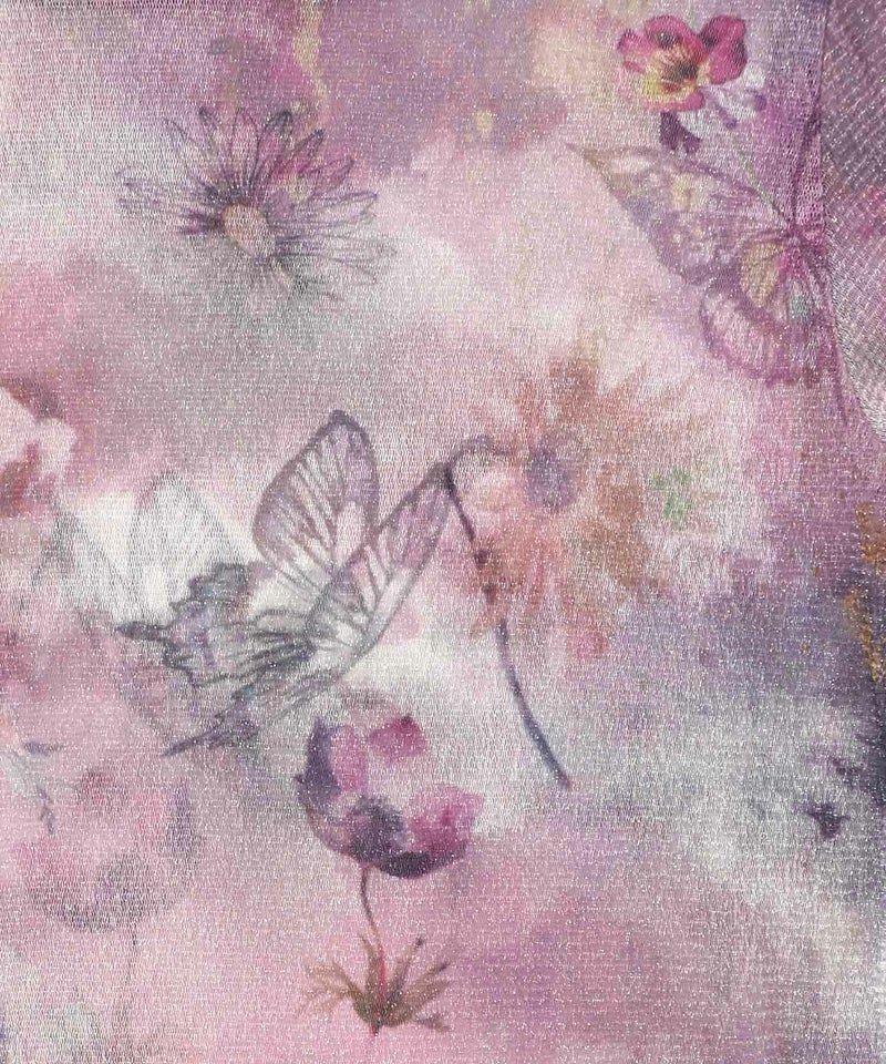 花蝶アート柄 ラメチュールロングスリーブTシャツ-11