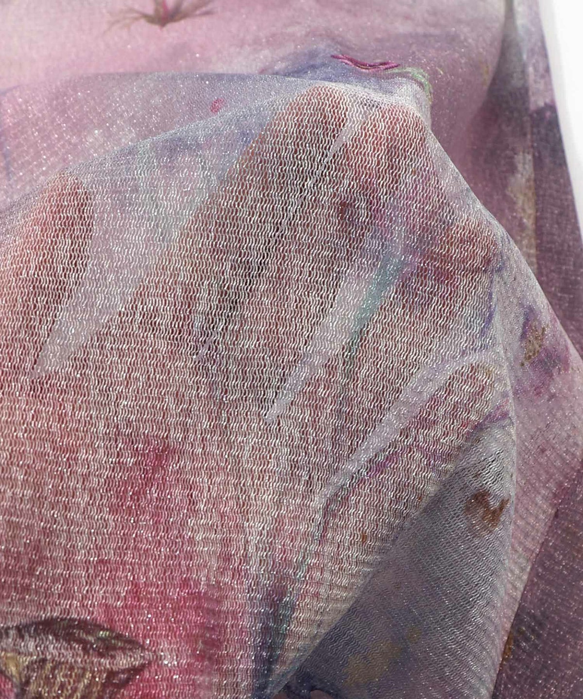 花蝶アート柄 ラメチュールロングスリーブTシャツ-17