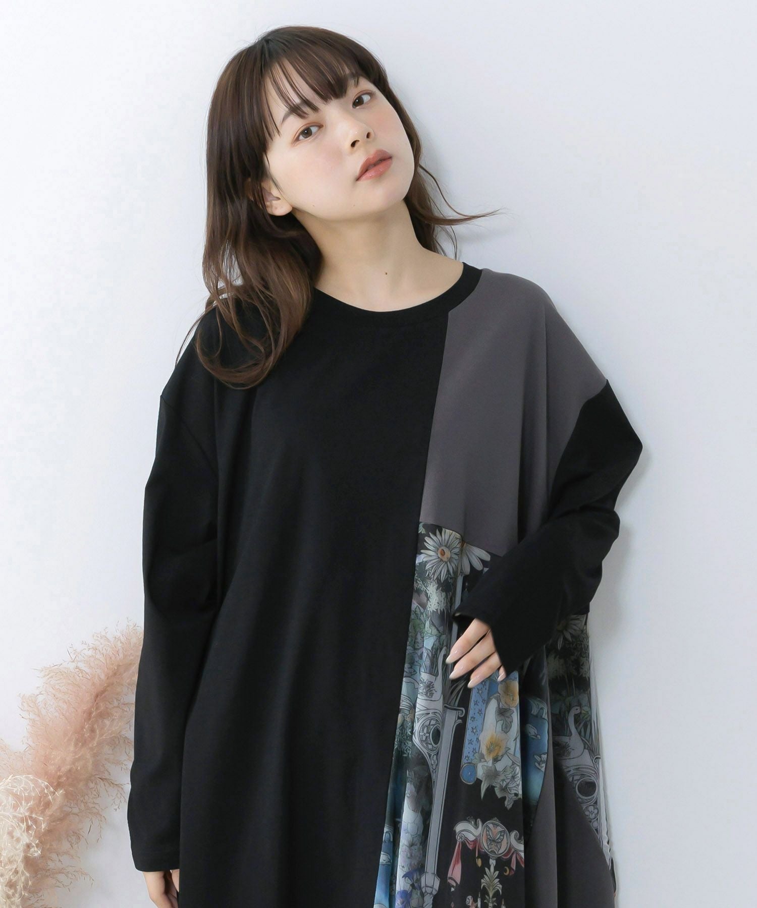 561221：アンティークプリント柄切替ワンピースの通販-ScoLar