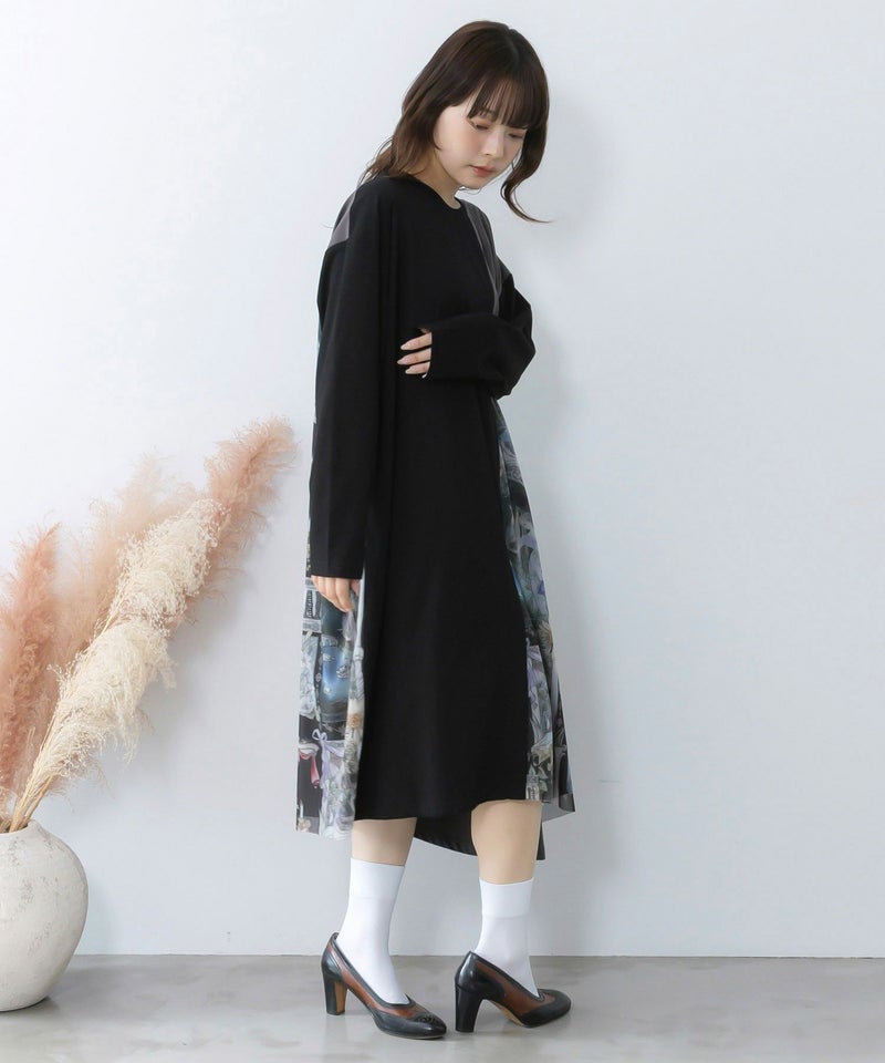 アンティークプリント柄切替ワンピース-6