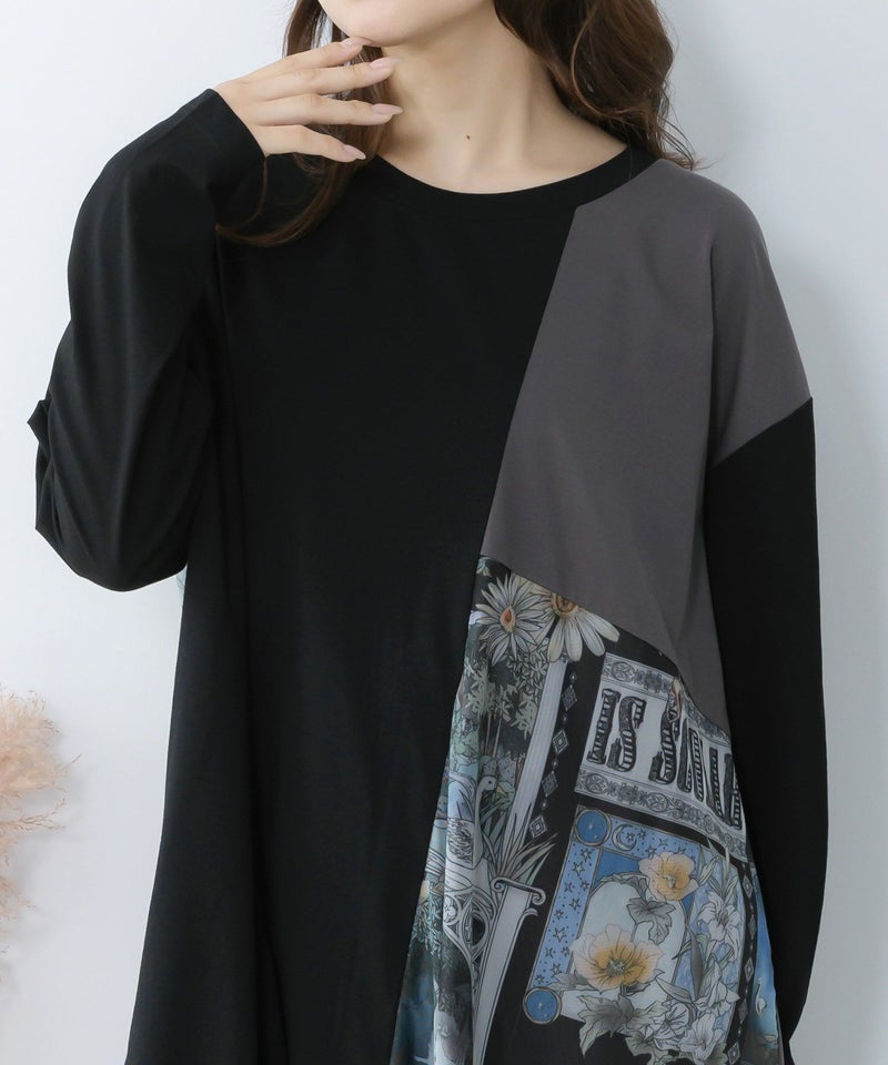 アンティークプリント柄切替ワンピース-7